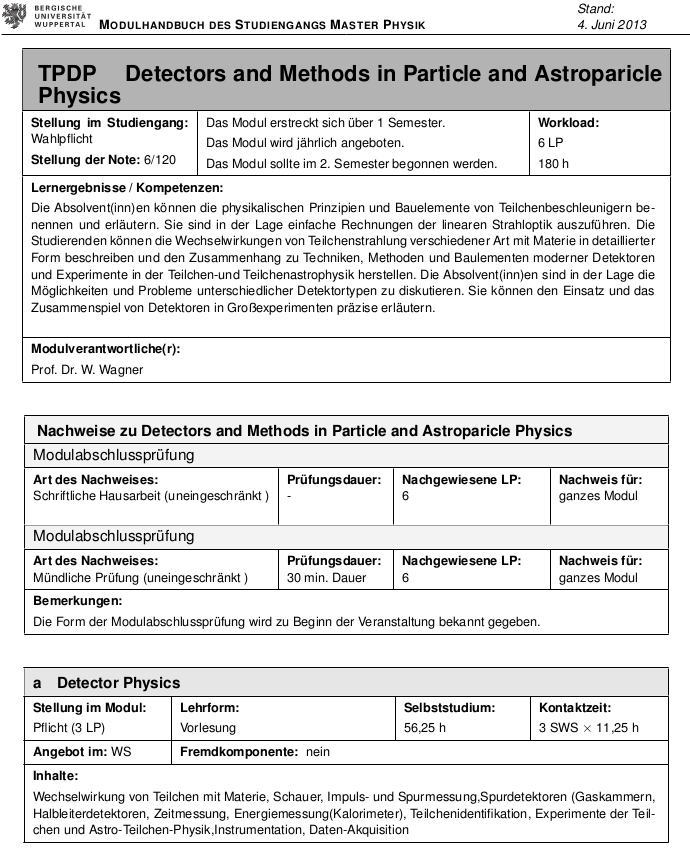 Modulhandbuch Physics 2013